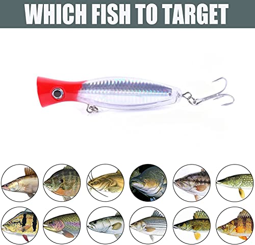 Popper Fishing Lure Set, 3 PCS Topwater Popper Lures 3D Eyes Fishing Accessories for Saltwater Surface Casting and Freshwater Fishing Gt Tuna Kingfish Large Predator Fish (5.11in, 1.48Oz) - color: C