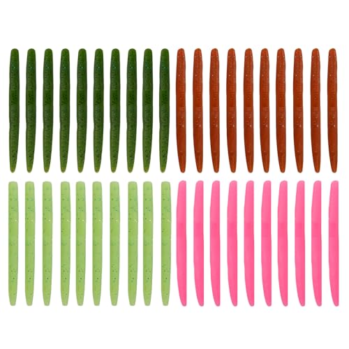 Worms for Bass Fishing FS/RE-04 | Salted Soft Plastic Fishing Lures ,with Hook Slot,Saltwater Freshwater Bass Baits - color: Mixed Color-40pcs