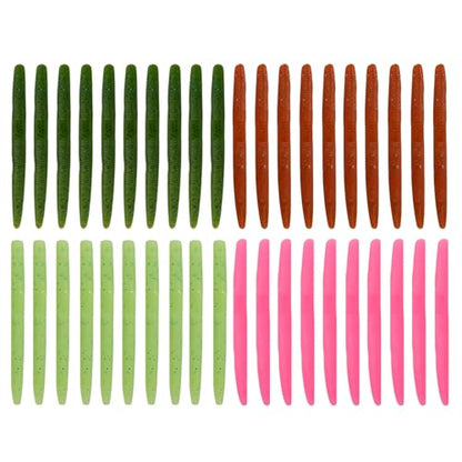 Worms for Bass Fishing FS/RE-04 | Salted Soft Plastic Fishing Lures ,with Hook Slot,Saltwater Freshwater Bass Baits - color: Mixed Color-40pcs