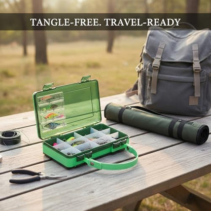 Double-Sided Fishing Lure Box, Slim PU Leather Tackle Organizer for Kayak & Travel, 13 x 3.3 x 1.6 Inches - color: Green