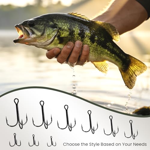 Pristis 3X Strong Fishing Treble Hooks, High Carbon Steel Sharp Barbed Tripple Round Bend Hook Kit Set for Lure Bait, Needle Point for Saltwater Freshwater Bass Trout Tuna Catfish Pike - size: 5/0 - 8 Pack