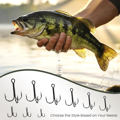 Pristis 3X Strong Fishing Treble Hooks, High Carbon Steel Sharp Barbed Tripple Round Bend Hook Kit Set for Lure Bait, Needle Point for Saltwater Freshwater Bass Trout Tuna Catfish Pike - size: 5/0 - 8 Pack