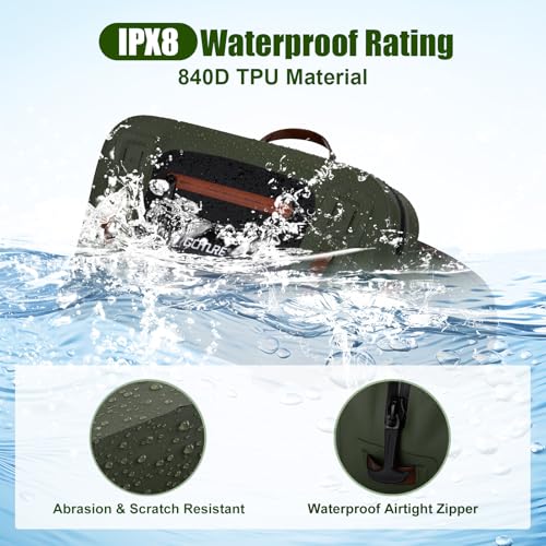 Goture Waterproof Fishing Waist Pack,IPX8 840D TPU Large Tackle Bags with Rod Holder,Airtight Zipper,Detachable Water Bottle Holder, 10L Fly Fishing Bag with Adjustable Strap, Wader Bag Included - color: C1:10L Waterproof Tackle Bag & Wader Bag