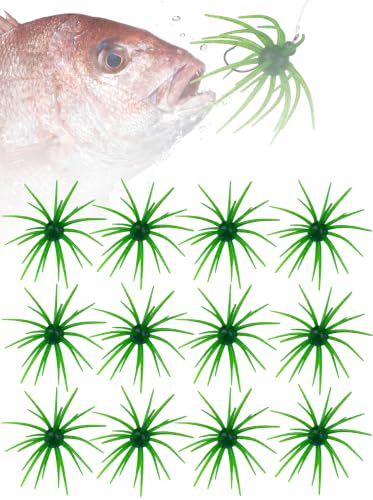 Sea Urchin Bait, Tentacle Coike Creature Bait, Dice Fishing Soft Lures, Durable Floating Finesse Baits for Bass Pike Trout, Drop Shot Wacky Rig Neko Rig, Size 2.56" & 4.13" - color: 12-Green, size: 4.13-INCH
