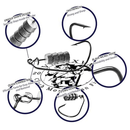 30/20/10 Pcs Tube Jig Heads for Bass Fishing, Tube Bait Worm Hooks rigs for Freshwater Saltwater, 5/16oz, 1/4oz, 3/16oz, 1/8oz - color: A2 - Weighted Tube Jigs - 1/4 oz (10 Pcs)