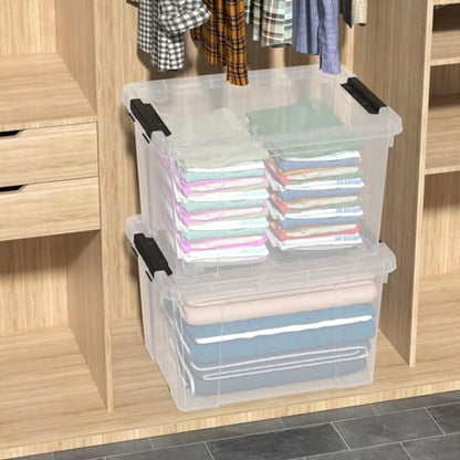 4 Pack 50 Quart Clear Plastic Storage Bins with Lids and Wheels, Large Stackable Latching Container Boxes for Clothes, Bedding, Garage Organization - size: 50 Quart