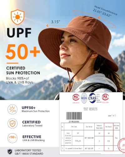 Water-Resistant Sun UPF 50+ Bucket Hat Protection Packable Brimmed Boonie for Women Men Summer Lightweight Hiking Outdoor Cap - color: Caramel