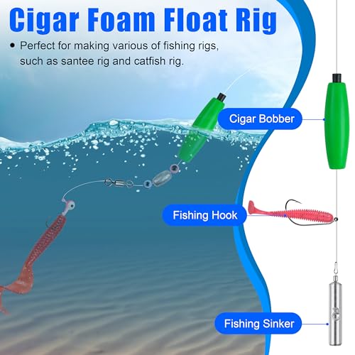 SILANON Peg Floats Fishing Bobbers,Foam Cigar Fishing Floats Bobbers Catfish Floats Slip Fishing Cork Bobbers with Pipe Plug for Catfish Santee Rig Freshwater Saltwater Fishing - size: 2.5 inch, style: Green-30pcs