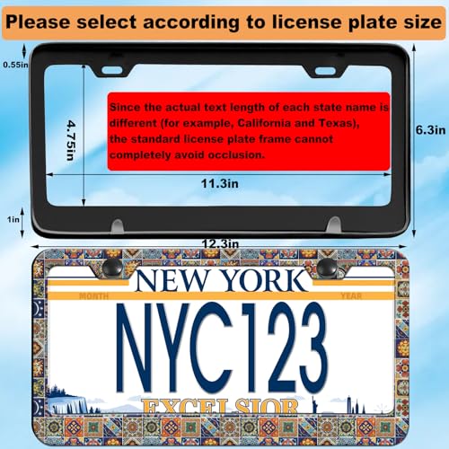 1-Pack Mexican Tiles License Plate Frames for Women Man, 2 Holes Mandala Boho Aluminum License Plate Holder,License Plate Cover fits Vehicles 12.3" x 6.3" with Keychain Wrist Lanyard - color: Boho Mandala Mexican Tiles, size: 1PCS