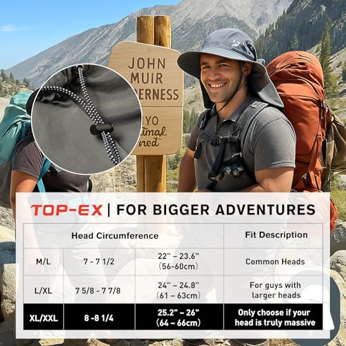 Oversized XL XXL Mens Sun Hat Big Head Neck Flap Shade Waterproof UPF50+ Wide Brim Hat Fishing Safari Hiking - color: White, size: Large-X-Large