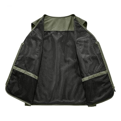 Men's Outdoor Fishing Vest Multi-Pocket Casual Lightweight Quick Dry Travel Photography Hiking Hunting Utility Vests - color: Army Green, size: Large