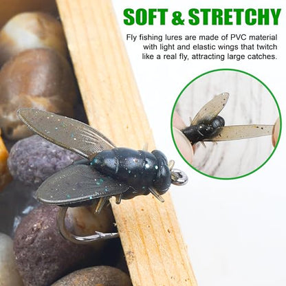 Bionic Fly Fishing Baits, Fly Fishing Flies Kit Trout Jigs Swimbaits Dry Flies Bionic Fishing Lures Fly Fishing Hook for Bass Panfish Trout - style: Black-18pcs