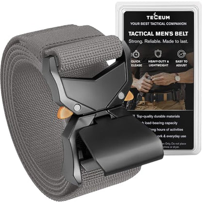 TECEUM Tactical Belt – Heavy-Duty & Quick Release – Military, Work, Rigger, Duty & Utility Belt for Men - color: Buckle 1 - Gray, style: Small-for Waist 30"-36" (Length 45")