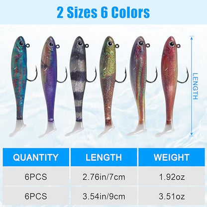 Soft Fishing Lures Swimbait Jig Heads Paddle Tail Swim Bait Pre-Rigged Swimbaits with Weighted Hooks Crankbait Swim Shad Lures for Bass Trout Walleye Fishing - size: 2.76in/7cm 0.32oz/9g