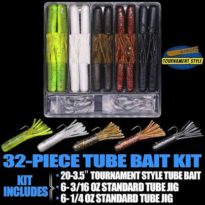 Tube-Baits-for-Bass-Fishing-Lures-Soft-Plastic-Bait-Worm-Tube Jigs Kit with Smallmouth Large Mouth Bass Lake Trout