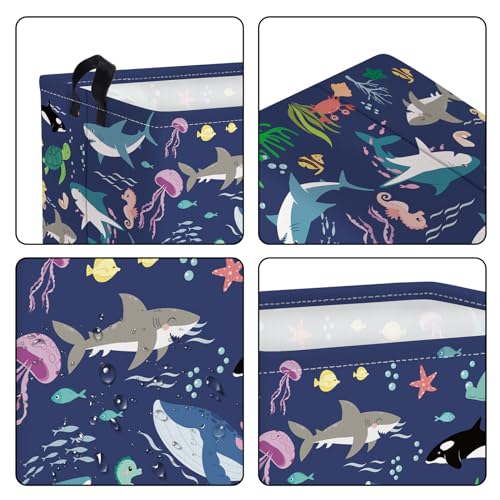 Clastyle Fish Sea Turtle Baby Basket Ocean Coral Seaweed Starfish Toy Book Shelf Basket Waterproof Pool Toy Beach Towel Storage Bin Large Dirty Clothes Laundry Hamper, Whales, 40*30*30 cm