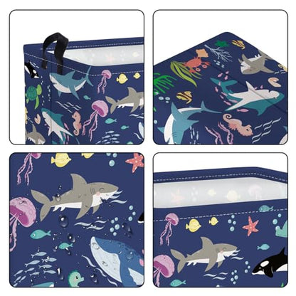 Clastyle Fish Sea Turtle Baby Basket Ocean Coral Seaweed Starfish Toy Book Shelf Basket Waterproof Pool Toy Beach Towel Storage Bin Large Dirty Clothes Laundry Hamper, Whales, 40*30*30 cm
