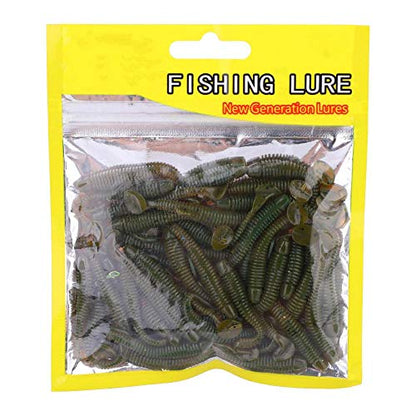 Tbest 50 Pcs 5cm Soft Fishing Lures, Plastic Fishing Bait T-Tail Grub Worm Baits Fish Tackle Accessory 9 Colors - color: Black