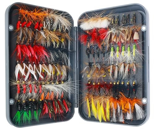 Fly Fishing 120-63-33pcs Premium Hand Tied Fly Fishing Accessories - Fly Boxes Included Dry, Wet, Nymphs, Streamers, Wooly Buggers Trout Flies