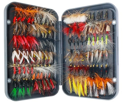Fly Fishing 120-63-33pcs Premium Hand Tied Fly Fishing Accessories - Fly Boxes Included Dry, Wet, Nymphs, Streamers, Wooly Buggers Trout Flies
