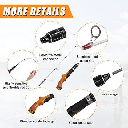 Ice Fishing Rod Lightweight Ice Fishing Gear Portable Spinning Rod 23" Ice Fishing Pole Winter for Trout Walleye Perch Panfish Crappie - style: Ice Fishing Gear