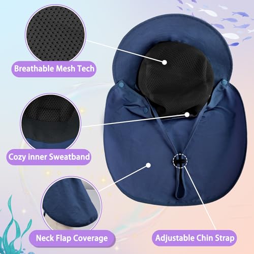 Kids Sun Hat with Detachable Neck Flap for Boys & Girls Wide Brim Fishing Hat for Kids Water Resistant UV Protection - color: 1 Pack-blue