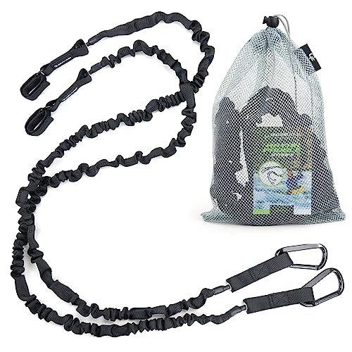 Gradient Fitness 2 Pack Kayak Paddle Leash, 5-8 Feet Stretchable Paddle Strap with Carabiner Secure Leash Lanyard Rope for SUP Kayak Canoe Paddle Fishing Pole Rod - color: Black