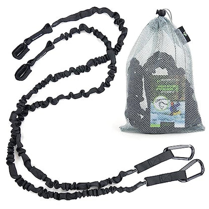 Gradient Fitness 2 Pack Kayak Paddle Leash, 5-8 Feet Stretchable Paddle Strap with Carabiner Secure Leash Lanyard Rope for SUP Kayak Canoe Paddle Fishing Pole Rod - color: Black