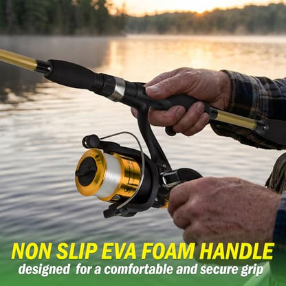 Fiberglass Fishing Pole - Strike Series 78-Inch Collapsible Rod and Spinning Reel Combo, EVA Handle, Pre-Spooled Reel, Fishing Gear for Catching Walleye, Bass, Trout, and More by Wakeman - color: Trophy Gold