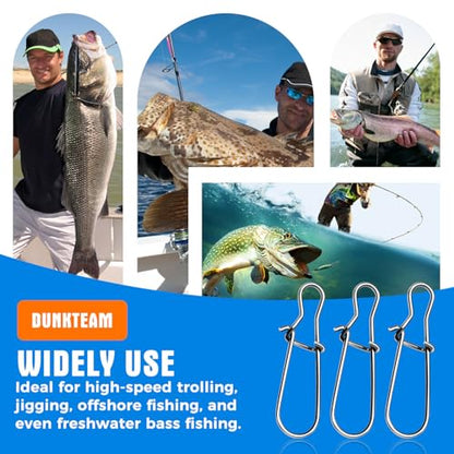 100PCS Size 0-8 Stainless Steel Duo Lock Snap Clip Swivel Lure Snaps Fishing Clips Swivels Fishing Tackle Kit Fishing Snaps Clip High Strength Fishing Gear Hooked Snap - size: #5-80lb-100PCS