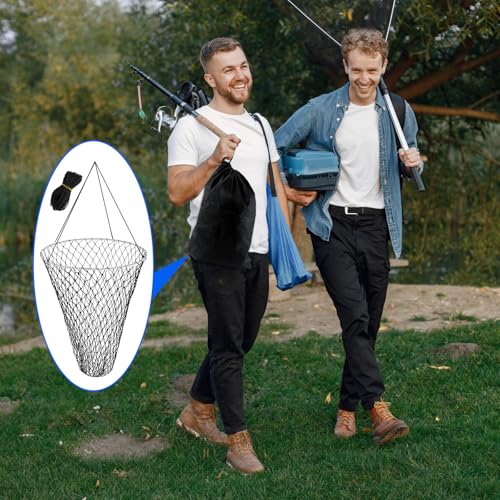 Foldable Bridge and Pier Fishing Net for Pier Fishing High Load Drop Net Fish Basket for Saltwater Freshwater Collapsible Basket with 49.2 FT Rope Soft Steel Hoop - size: 24*36inch