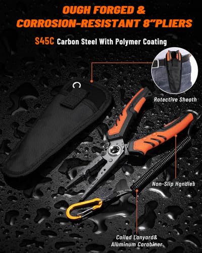 5Pcs Fishing Tool Kit, Corrosion Resistant Fishing Pliers with Lanyard, Floating Fish Lip Gripper, Braid Scissors, Fishing Gear Set, Ideal Fishing Accessories & Gifts for Men, Fishermen