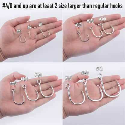 Dr.Fish 10 Pack Inline Single Hooks Welded Eyes Heavy Duty Saltwater Fishing Circle Hook Replacement for Hard Lures - size: #6/0(2", about #10/0)