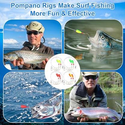 Arrowbash 16 Pcs/ 8 Pcs Pompano Rigs for Surf Fishing Floats Pre-Rigged Saltwater Gear Tackle with 1/0 Circle Hooks for Casting Pier Jetty Fishing
