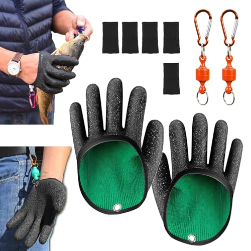 2Pcs Fishing Gloves with Magnet Release, Professional Catch Fish Gloves for Handling,Catching,Cleaning,Fisherman Fishing Accessories