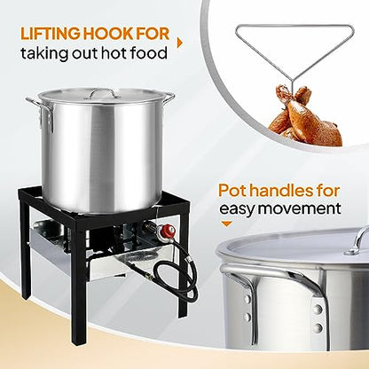 ROVSUN 60QT Turkey Fryer with 150,000BTU Propane Stove, Aluminum Seafood Crawfish Boiler Steamer & Deep Fryer with Basket, 10PSI CSA Certified Regulator & Lifting Hook for Outdoor Backyard Cooking - size: 60QT