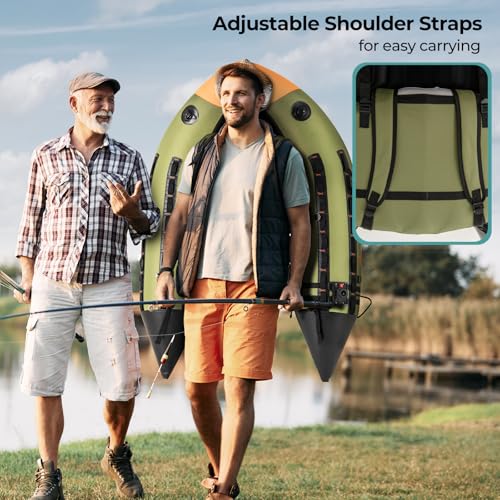 GYMAX Fishing Float Tube, Inflatable Belly Boat with Fish Finder Holder, Rod Rack, Fish Ruler, Manual Pump & Detachable Storage Boxes, Portable Backpack Float Tubes for Adults - color: Green