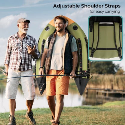GYMAX Fishing Float Tube, Inflatable Belly Boat with Fish Finder Holder, Rod Rack, Fish Ruler, Manual Pump & Detachable Storage Boxes, Portable Backpack Float Tubes for Adults - color: Green