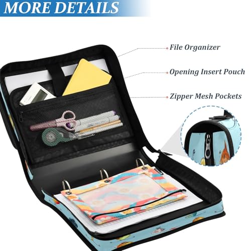 Fishing Lures Blue 3 Ring Zipper Binder with Strap 1.5 inch 500 Sheet Capacity File Folder Storage Organizer