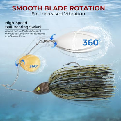 MadBite by KastKing Spinnerbait Fishing Lures, Bass Trout Salmon Walleye Stainless Steel Spinner Baits Kit, Saltwater Freshwater, 4 pcs - color: Muddy Water - Double Willow, size: 3/8oz