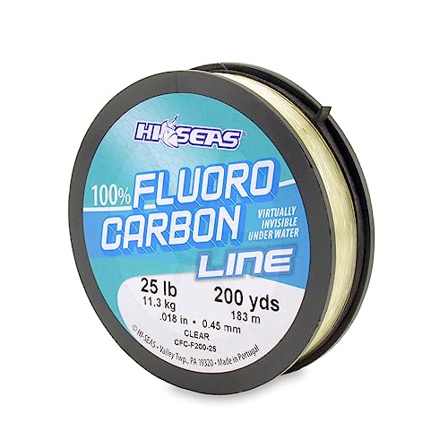 Hi-Seas 100% Fluorocarbon Fishing Line Clear - Strong & Tough Fishing Leader Line, Sinks Faster Than Monofilament Fishing Line. Available in 6lb, 8lb, 10lb, 12lb, 15lb, 20lb, 25lb Test - style: 25 Pound Test, 200 Yard