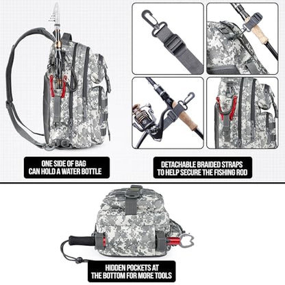 PLUSINNO Fishing Backpack Tackle Bag, Water-Resistant Backpack with Rod Holder, Ideal Gifts for Men - color: Acu Backpack With 4 Boxes