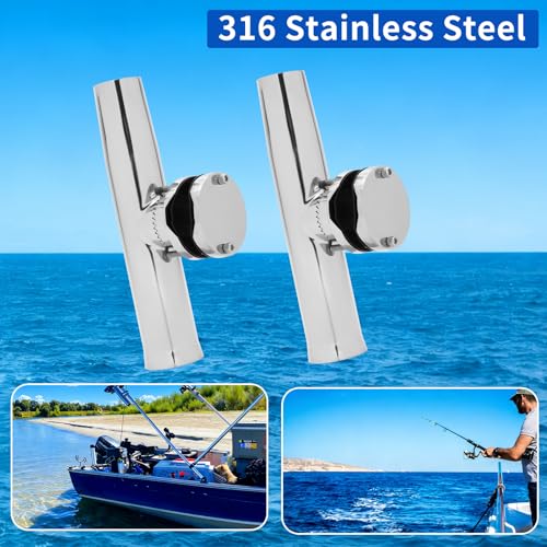 2 Pack Rod Holders for Fishing Boat, Stainless Steel Clamp On Rod Holders for Boat - Clamp-on 1 1/4" to 2" Rails, Pontoon Rod Holder Side Mount Tournament Style - Fishing Gifts for Men