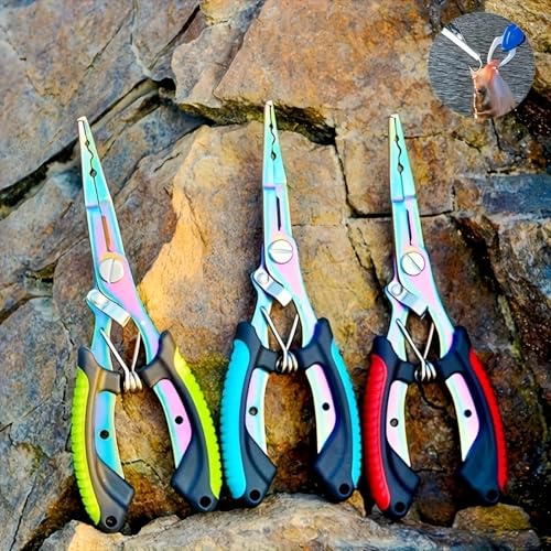 Saltwater Fishing Pliers, Split Ring Pliers with Safety Lock, with Sheath and Lanyard Green - color: Green