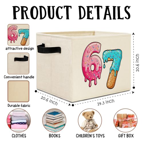 Pink and Blue Funny 6 7 Meme Storage Bins Box with Handles, Donut Ice Cream Number Six Seven Laundry Basket Hamper Collapsible Clothes Toys Organizer for Kids Boys Girls Room Nursery - color: Funny Laundry