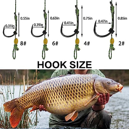 Carp Fishing Hair Rig Kits,26pcs/30pcs Sets Curved Barbed Carp Hook Swivel Boilies Bait Stops and Stringers Needle Fishing Bait Rigs Braided Thread Line Carps Fishing Accessories - color: Size 4# Kit(3 Packs) - 26pcs