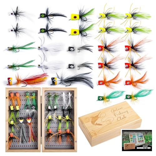 Goture Fly Fishing Poppers Lures, Topwater Popper Flies Bugs Lure, Fly Fish Poppers Fishing Lures Kit, Dry Flies for Panfish Bluegill Crappie Sunfish Bass Trout Salmon - color: C1:26pcs Popper Flies