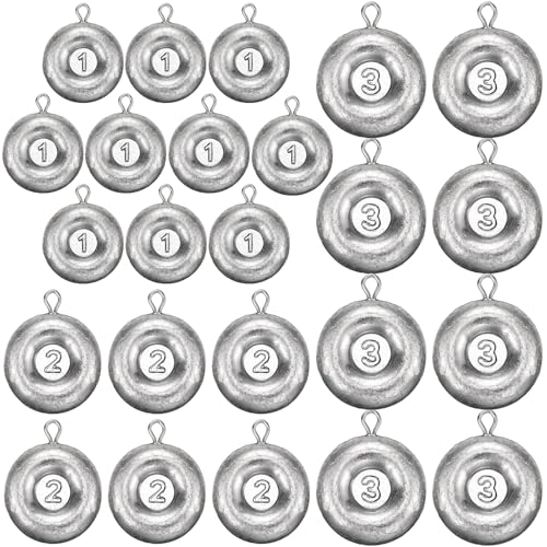 24 Pieces Fishing Disc Sinkers Weights Disc Sinker Fishing Sinkers Weights for Saltwater Catfishing Trolling Surf Tackle - size: 1+2+3 oz