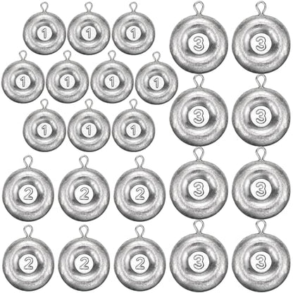 24 Pieces Fishing Disc Sinkers Weights Disc Sinker Fishing Sinkers Weights for Saltwater Catfishing Trolling Surf Tackle - size: 1+2+3 oz