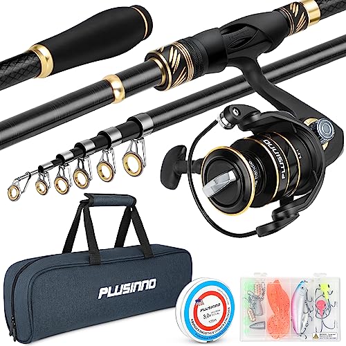 PLUSINNO Fishing Pole, Fishing Rod and Reel Combo,Telescopic Fishing Rod Kit with Spinning Reel, Collapsible Portable Fishing Pole with Carrier Bag for Freshwater Saltwater Fishing Gifts for Men Women - color: Full Kit with Carrier Case, size: 6.6 ft